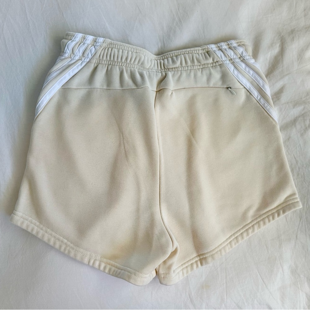 Adidas Cream Athletic Shorts with Signature Stripes - Picture 2 of 5